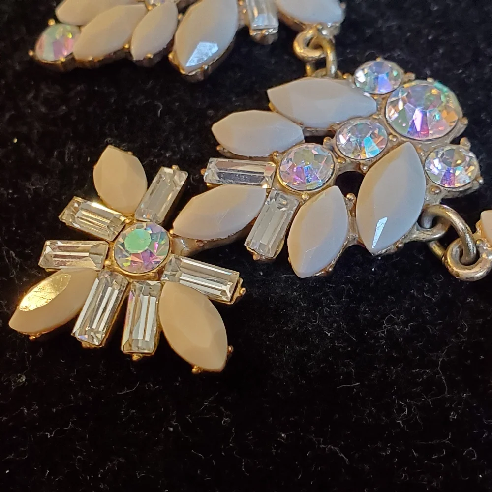 J. Crew brasstone statement necklace with cream marquis stones and ab stones
